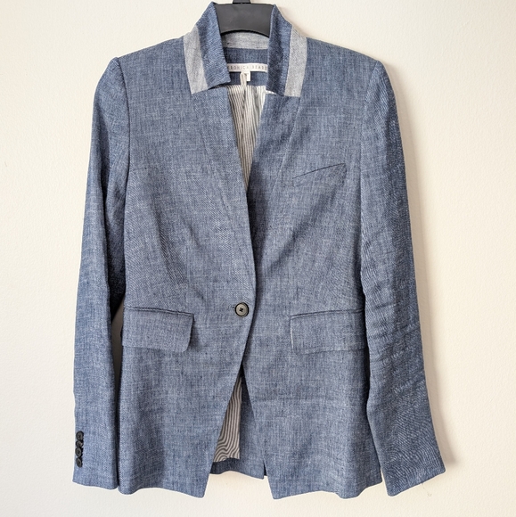 Veronica Beard Orchid Linen Dickey Jacket Blazer Blue Chambray Size 0 Celebrity - Picture 4 of 13